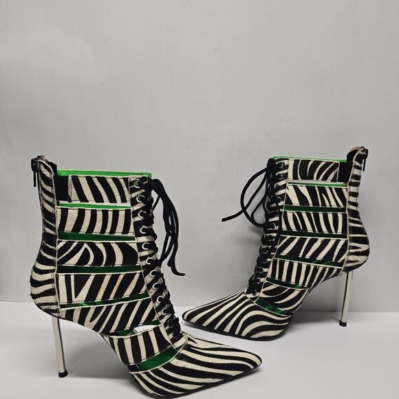Jeffrey Campbell Dominion Zebra Print Fur Leather Pointy Toe Cut Out Boots Sz 8 - Picture 3 of 9